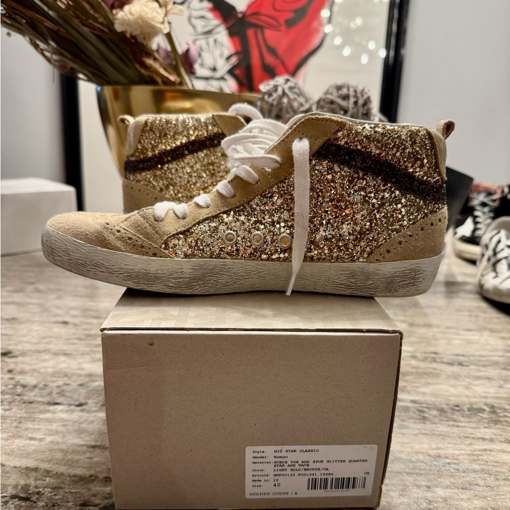 Golden Goose Mid Star Sneakers with Glitter
